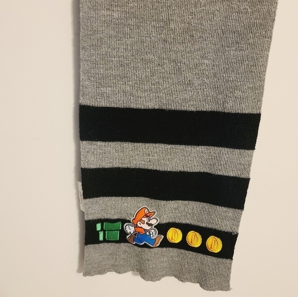 Nintendo | Gray and Black Striped Super Mario Novelty Print Scarf (One Size) - Picture 5 of 9